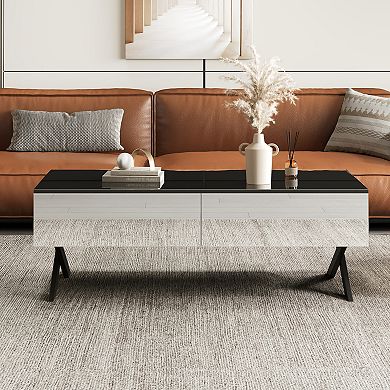 GOODSILO Rectangular Mirror Coffee Table with Storage Drawers and Metal Base