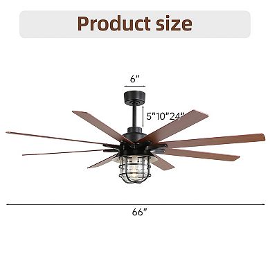 ELEMENT ACE 66" Modern Ceiling Fan with 6 Speeds, 8 Blades, Remote, Reversible DC Motor & Light