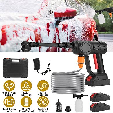 Cordless Electric Pressure Washer 1000PSI with 6-in-1 Nozzle