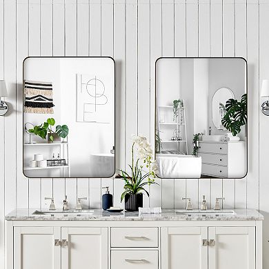 ELEMENT ACE 24x36 Inch Black Rectangular Metal Framed Wall Mirror for Modern Home Decor
