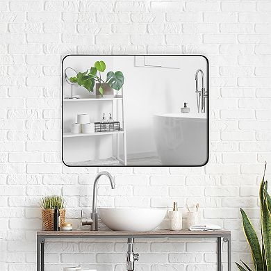 ELEMENT ACE 24x36 Inch Black Rectangular Metal Framed Wall Mirror for Modern Home Decor