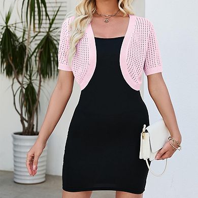 Womens Open Front Short Sleeve Cropped Knit Lightweight Casual Cardigan Tops