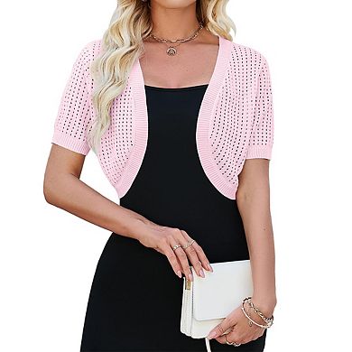 Womens Open Front Short Sleeve Cropped Knit Lightweight Casual Cardigan Tops