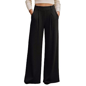 Women High Rise Wide Leg Pants Pleated Front Dressy Lounge Palazzo Pants Work Business with Pockets