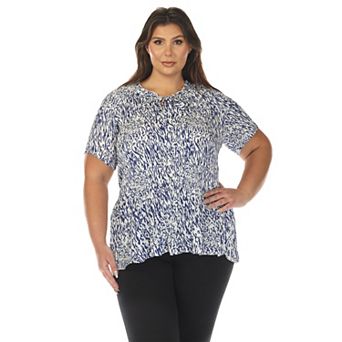 Plus Size Short Sleeve Printed Peplum Top