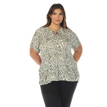 Plus Size Short Sleeve Printed Peplum Top
