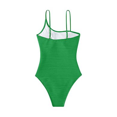 Women's Swimwear Ribbed One-Piece Swimsuit Adjustable Spaghetti Strap Bathing Suit