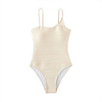 Women's Swimwear Ribbed One-Piece Swimsuit Adjustable Spaghetti Strap Bathing Suit