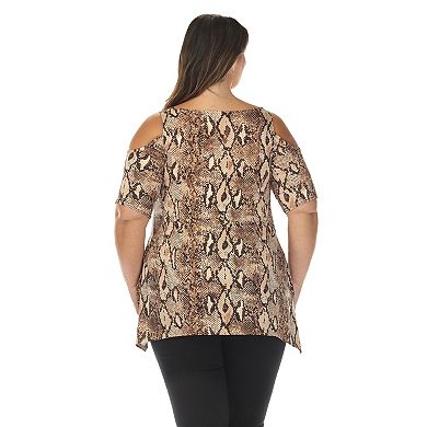 Plus Size Cold Shoulder Snake Print Swing Top