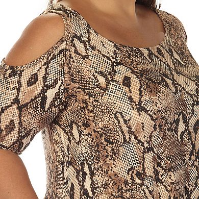 Plus Size Cold Shoulder Snake Print Swing Top