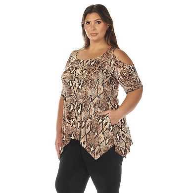 Plus Size Cold Shoulder Snake Print Swing Top