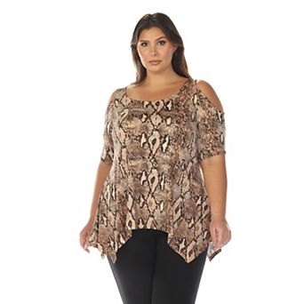 Plus Size Cold Shoulder Snake Print Swing Top