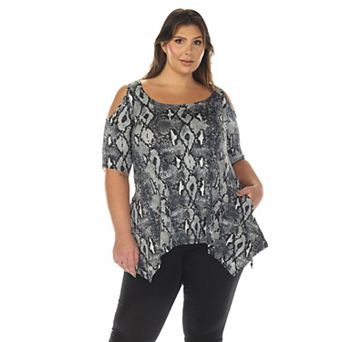 Plus Size Cold Shoulder Snake Print Swing Top