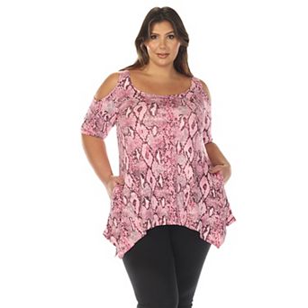 Plus Size Cold Shoulder Snake Print Swing Top