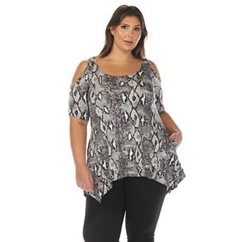 Plus Size Cold Shoulder Snake Print Swing Top
