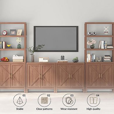 Double Barn Door Storage Cabinet with Classic X-Design, Adjustable Shelf