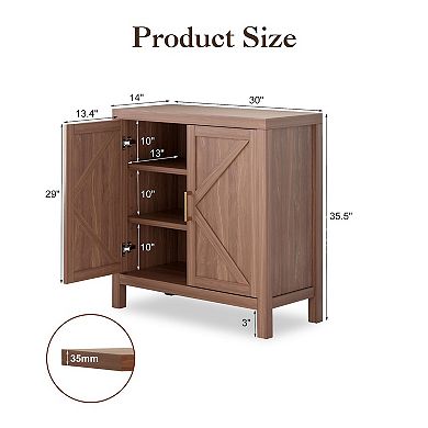 Double Barn Door Storage Cabinet with Classic X-Design, Adjustable Shelf