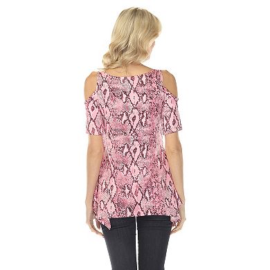Women’s Cold Shoulder Snake Print Swing Top
