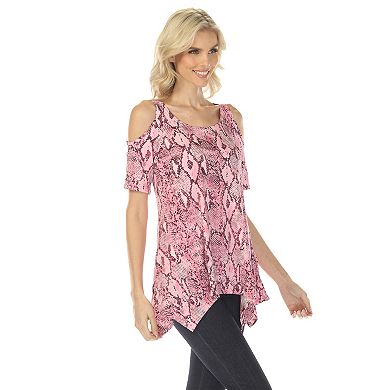 Women’s Cold Shoulder Snake Print Swing Top