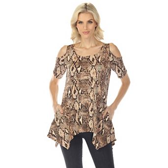 Women’s Cold Shoulder Snake Print Swing Top