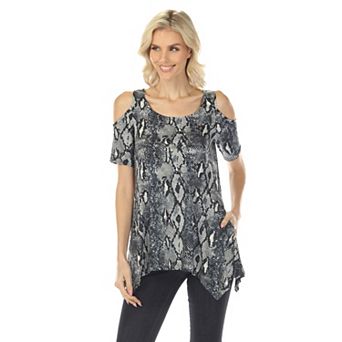 Women’s Cold Shoulder Snake Print Swing Top