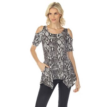 Women’s Cold Shoulder Snake Print Swing Top