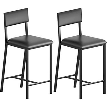 Bar Stools Set of 2, Upholstered Counter Height Chairs for Kitchen Dining Room Bedroom, Black