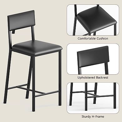 Bar Stools Set of 2, Upholstered Counter Height Chairs for Kitchen Dining Room Bedroom, Black