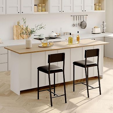 Bar Stools Set of 2, Upholstered Counter Height Chairs for Kitchen Dining Room Bedroom, Black