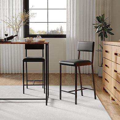 Bar Stools Set of 2, Upholstered Counter Height Chairs for Kitchen Dining Room Bedroom, Black