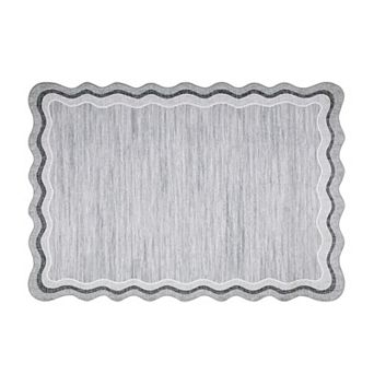 Area Rug for Living Room Modern Washable Rugs for Bedroom, Stain Resistant Low Pile Scalloped Rug