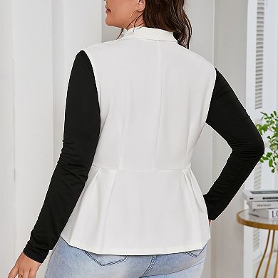 Women's Plus Size Sleeveless Blazer Vest Double-Breasted Peplum Hem for Formal Casual Wear