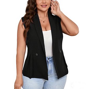 Women's Plus Size Sleeveless Blazer Vest Double-Breasted Peplum Hem for Formal Casual Wear