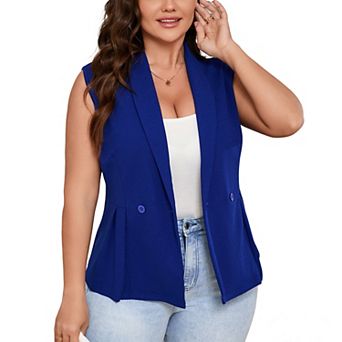 Women's Plus Size Sleeveless Blazer Vest Double-Breasted Peplum Hem for Formal Casual Wear