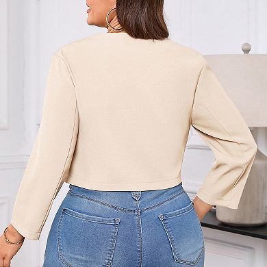 Women's Plus Size Cropped Blazer Suit Jacket Open Front Long Sleeve Stylish Outerwear Casual Office