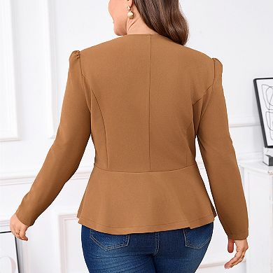 Women's Plus Size Blazer Suit Jacket Formal Scalloped Peplum Business Casual Blazer