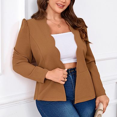 Women's Plus Size Blazer Suit Jacket Formal Scalloped Peplum Business Casual Blazer