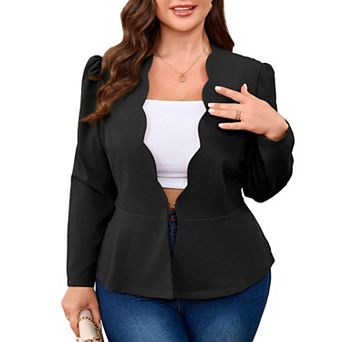 Women's Plus Size Blazer Suit Jacket Formal Scalloped Peplum Business Casual Blazer