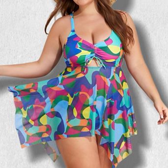Women Plus Size Floral Tankini Swimsuit Two-Piece High Waist Swimsuit Cover Ups