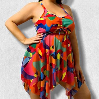 Women Plus Size Floral Tankini Swimsuit Two-Piece High Waist Swimsuit Cover Ups