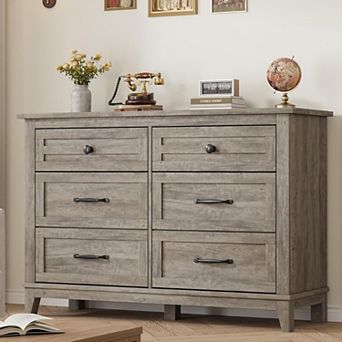 6 Drawer Dresser for Bedroom, 47.2 in Wide Dresser, Wooden Closet Storage Chest