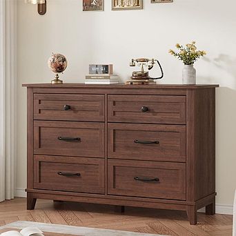6 Drawer Dresser for Bedroom, 47.2 in Wide Dresser, Wooden Closet Storage Chest