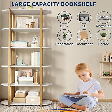 ANIXOL 6-Tier Industrial Wood Bookshelf