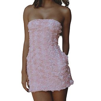 Womens Strapless Sleeveless Bodycon Floral Casual Formal Elegant Mini Dress