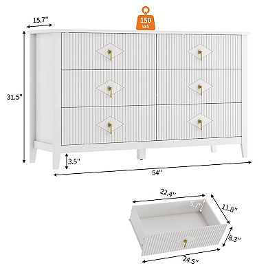 6-Drawer Fluted Dresser with Metal Handles
