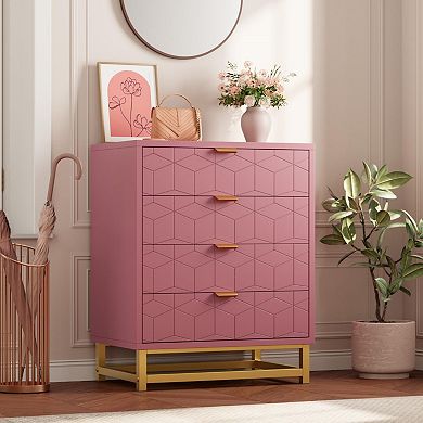 ANIXOL 4-Drawer PINK Wood Dresser