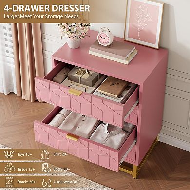 ANIXOL 4-Drawer PINK Wood Dresser