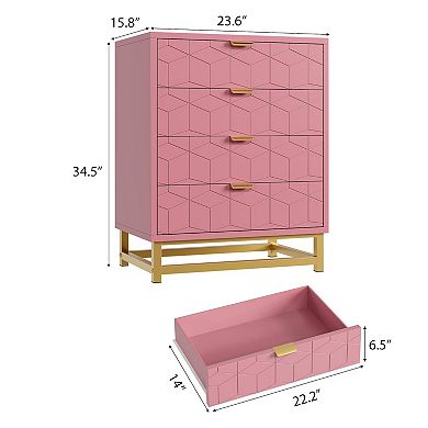 ANIXOL 4-Drawer PINK Wood Dresser