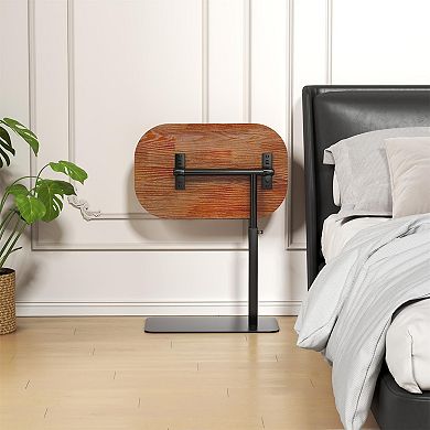 C Shaped Side Table, Height Adjustable End Tables with 180° Rotating Tabletop, Space-Saving