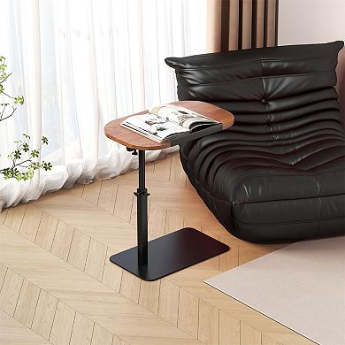 C Shaped Side Table, Height Adjustable End Tables with 180° Rotating Tabletop, Space-Saving